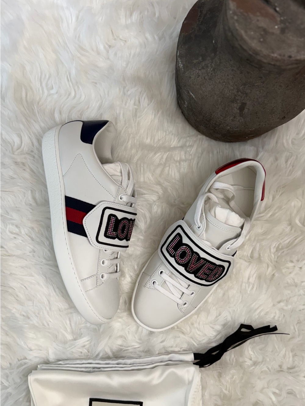 GUCCI CALFSKIN AYERS NEW ACE SNEAKERS WITH LOVE PATCH